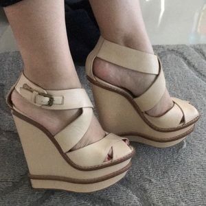 1DAY**LAMB leather nude wedges